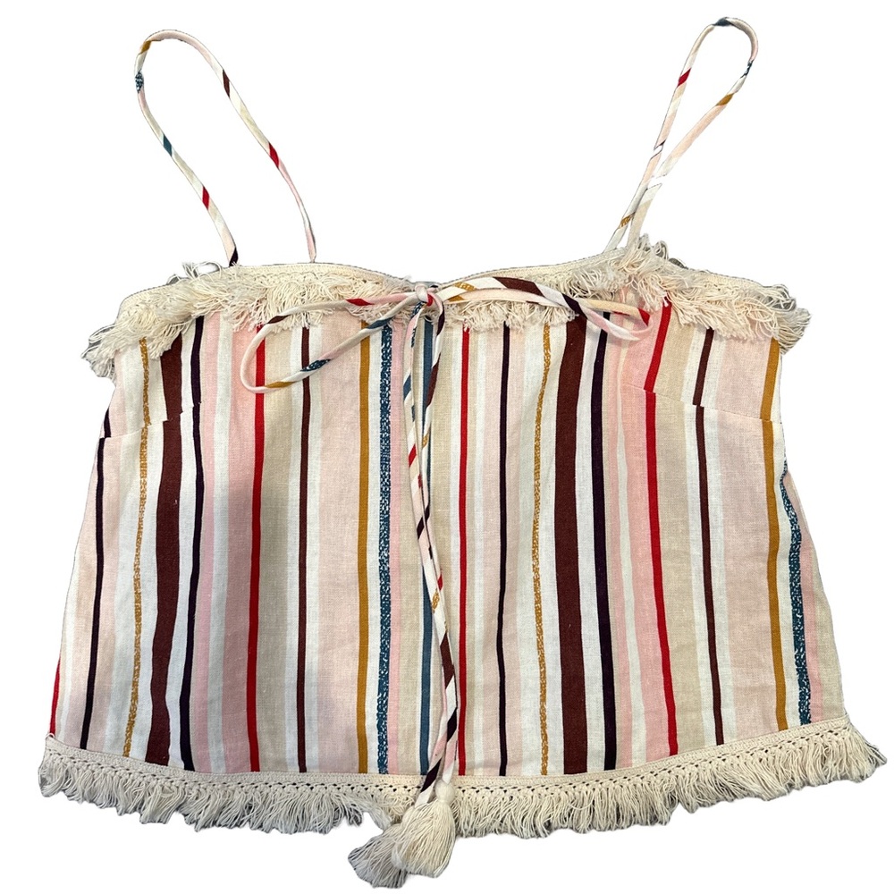 Striped Fringe Trim Cami Top-Amaryllis Boho Top size small